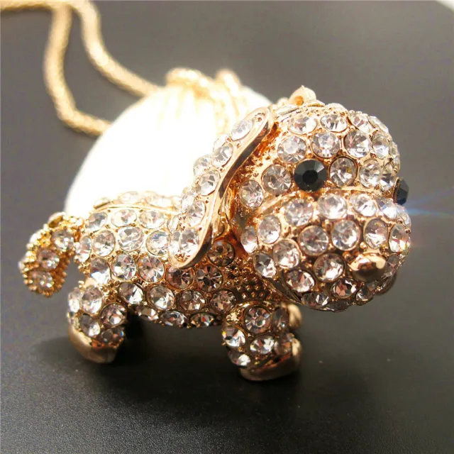New Cute White Rhinestone Bling 3D Puppy Dog Pendant Holiday gifts Necklace 3