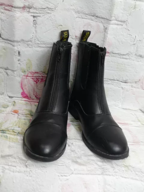 SAXON Paddock English Riding Boots Women's 7.5 Black Faux Leather Front Zip