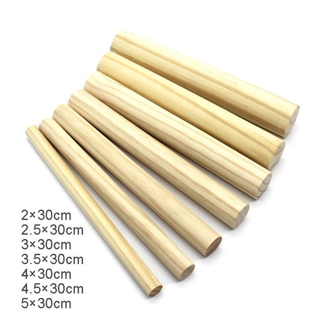 Palos redondos de madera artesanal Dowl Ø 2 cm-5 cm de diámetro 30 cm de largo postes