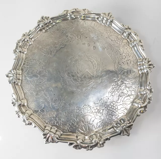 Antique Georgian Irish Dublin Sterling Silver Small Salver Family Crest Armorial