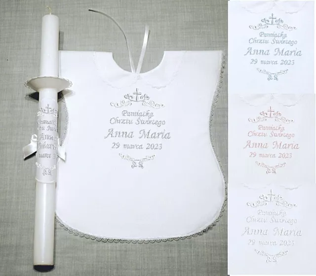 personalised baby christening/baptism candle & robe . Świeca i szatka do chrztu