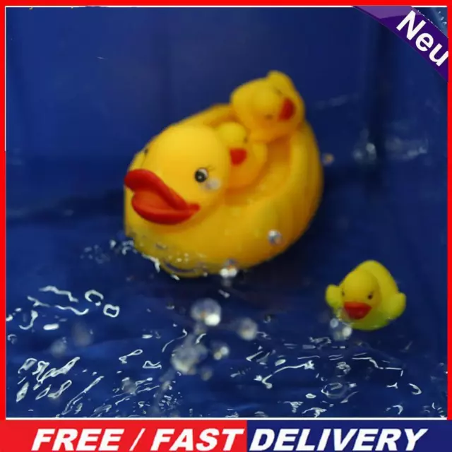 4 Pcs Lovely Mummy And Baby Race Squeaky Ducks Duck Bathing Water Toy