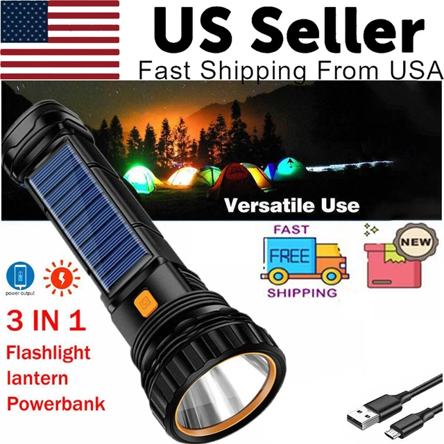 Led Solar Tactical Flashlight USB Rechargeable Torch Light Outdoor Camping Lamp