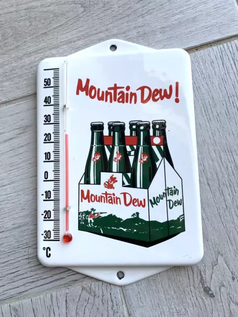 Mountain Dew 6 Pack Bottle Soda Pop Porcelain Thermometer Temp Gas Oil Sign