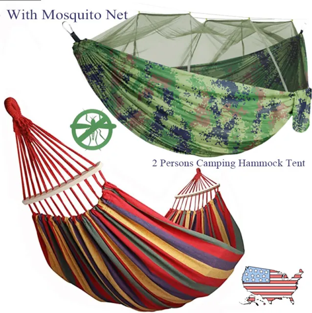 2 Person Double Camping Hammock Chair Bed Outdoor Hanging Swing Sleeping Garden