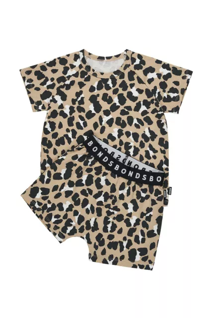 Bonds Kids Sleep Short Sleeve Short PJ Set sizes 1 7 Colour Leopard Sandstorm