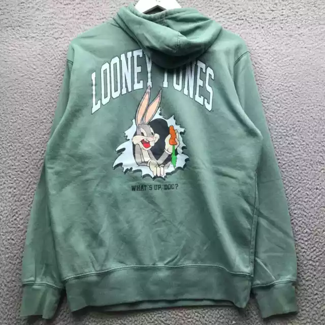 Looney Tunes What's Up Doc Bugs Bunny Fleece Sweatshirt Hoodie Mens Medium Green