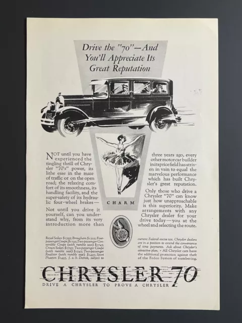 Original 1927 Chrysler 70 Sedan Car - Original Print Advertisement (10 x 6.5)