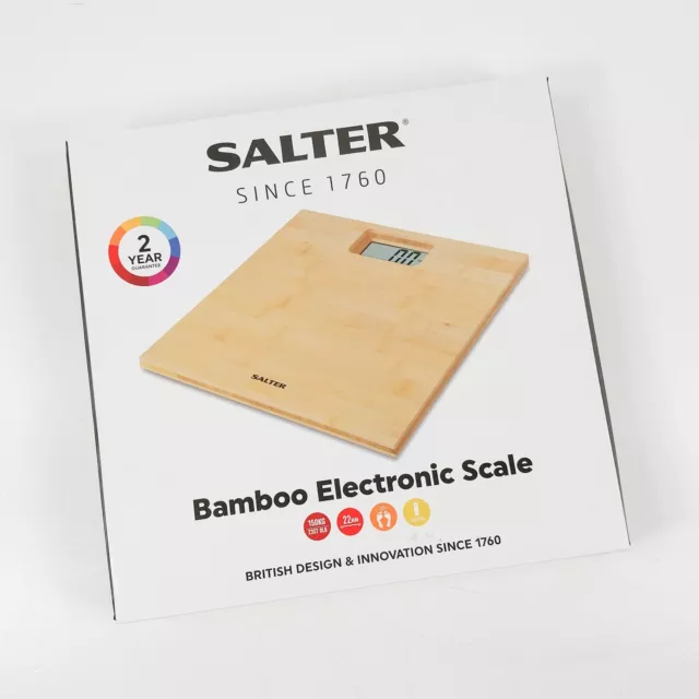 Salter Digital Bathroom Scale FSC Eco Bamboo Platform USB Rechargeable Design