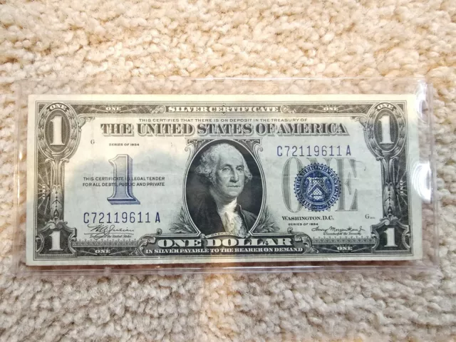 1934 $1 United States Silver Certificate Blue Seal Note Funny Back