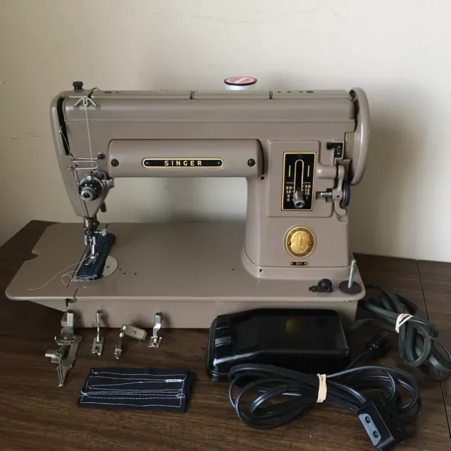 Singer 301a Sewing Machine #NA119192 Brown Tan with Attachments Sew Perfect A+