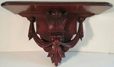 Victorian Walnut Wall Shelving Shelf Carved Grand LION w/ Draping NOT a Repro