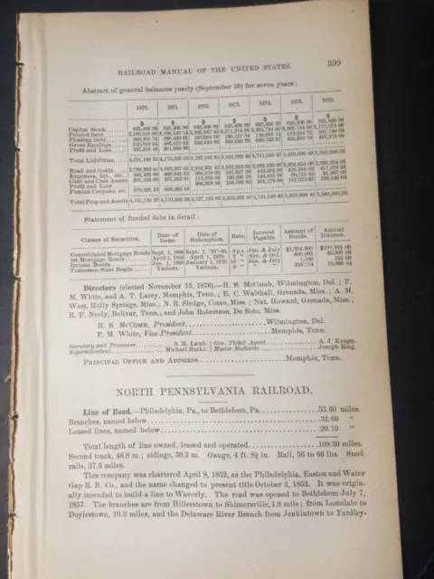 1878 original train report North Pennsylvania Railroad Bethlehem to Philadelphia