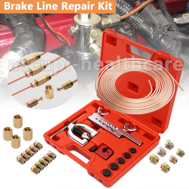 Brake Line Repair Kit 3/16 25FT Copper Pipe Single Double Flaring Tool Fittings