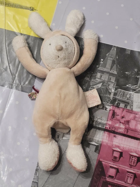 Peluche Doudou Moulin Roty Myrtille Et Capucine Lapin Rose Liberty Hochet 28 Cm