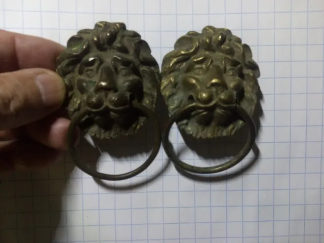 Lionhead cast brass handles x 2