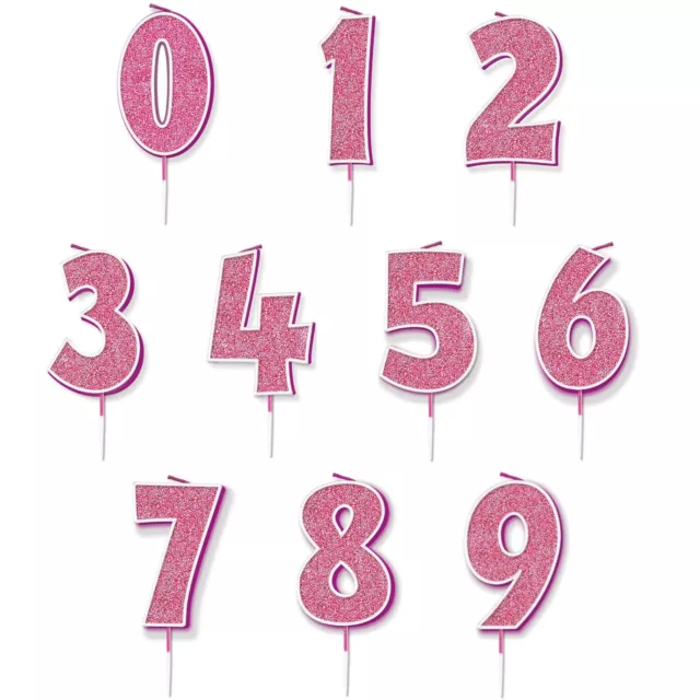 Number Birthday Candle Age Anniversary Glitter Cake Cupcake Topper Pink 0 - 9