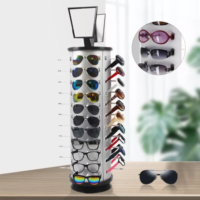 44 Pair Sunglasses Display 360° Rotating Rack Glasses Holder Stand  w/ Mirror US