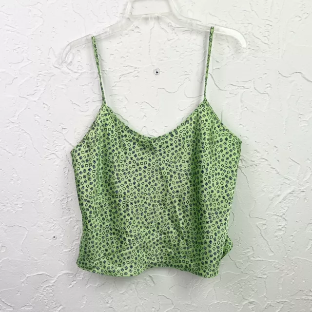 Y2K Early 2000s Neon Green Geometric Print Satin Cami Tank Top Size Large