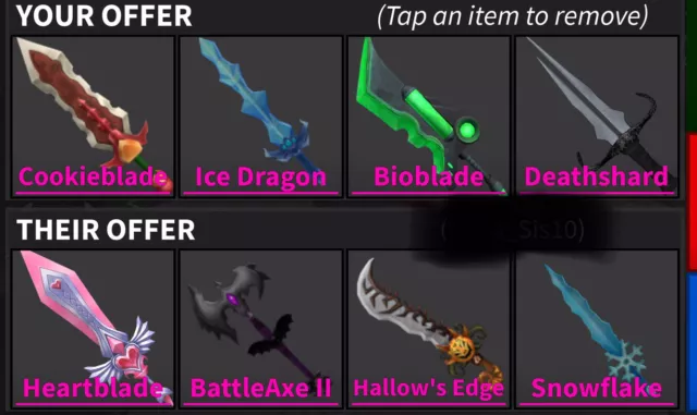 Mm2 SET BUNDLE HEARTBLADE ICEFLAKE SET BIOBLADE PRISMATIC FROSTBITE ECT