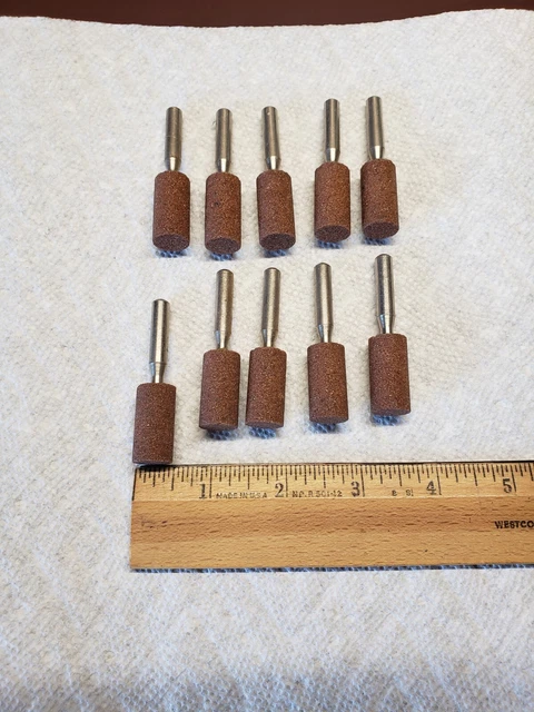 10 Norton Mounted 1/4" Shank Abrasive Cylinder Grinding Bits Points 1"x1/2"