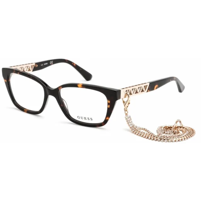 Guess Women's Eyeglasses Dark Havana Plastic Rectangular Shape Frame GU2784 052