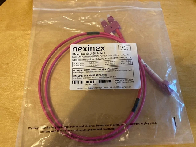 nexinex OM4 Glasfaserkabel LC/UPC auf SC/UPC (1 Kabel, 1m) Patchkabel | Duplex M