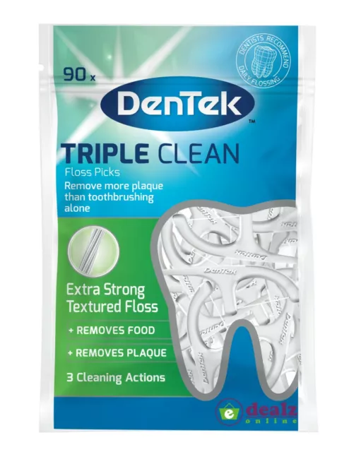 Dentek Triple Clean Textured Floss Picks Fluoride Coating Tongue Cleaner 90x