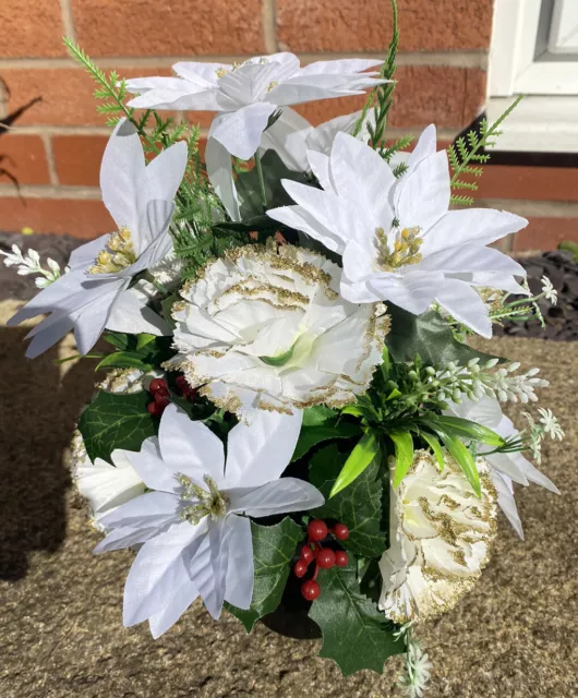 Christmas Grave Memorial Pot With Artificial Flowers
