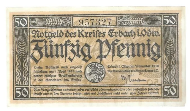 Notgeld - Erbach im Odenwald - Kreis Erbach im Odenwald - 50 Pfennig - 1918