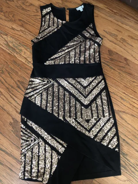 Guess Women's Sequin Mini Dress Black And Gold Size Small