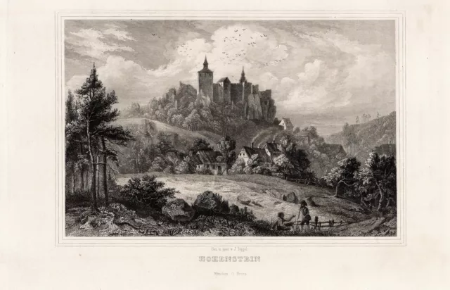 Burg Hohenstein Mittelfranken Bayern Ansicht Stahlstich Poppel 1840