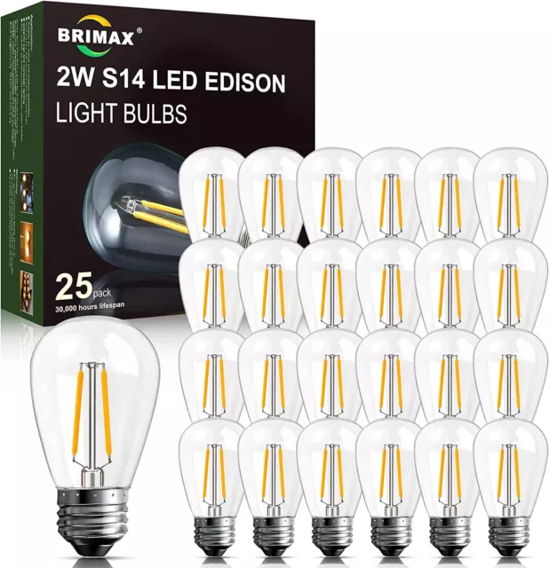 BRIMAX S14 LED Glühbirne Filament Klar Warmweiß E27 2W=20W Leuchtmittel Lampe