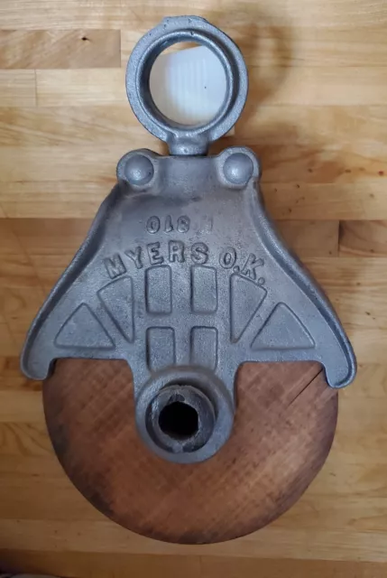 Myers H 011 Cast Iron and Wood Antique Barn Pulley