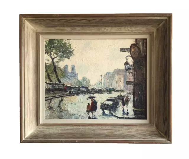 Mid Century Impressionist Paris Street Scene Painting Original Vintage 1950s