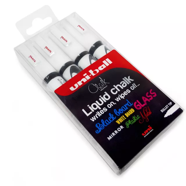 Uni White Bullet Tip Nib 1.8 2.5mm Liquid Chalk Marker Wet Wipe Non  Permanent pack of 3 PWE-5M 