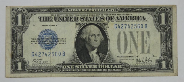 Series 1928-B Blue Seal $1 Silver Certificate Note VERY FINE  Fr#1602 Prob Free