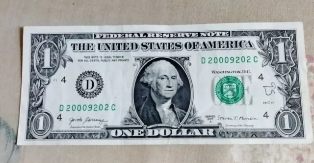 2017 A One Dollar Bill Fancy Serial Number Trinity -Radar