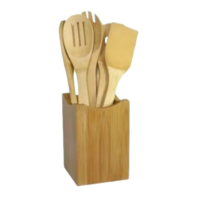 fr 6pcs Wooden Bamboo Fork Spatula+Spoon Holder Cooking Mixing Salad Tools (B)