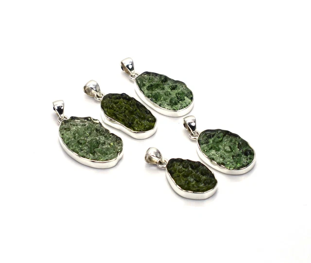 WHOLESALE 5PC 925 SOLID STERLING SILVER LAB GREEN MOLDAVITE PENDANT LOT j407