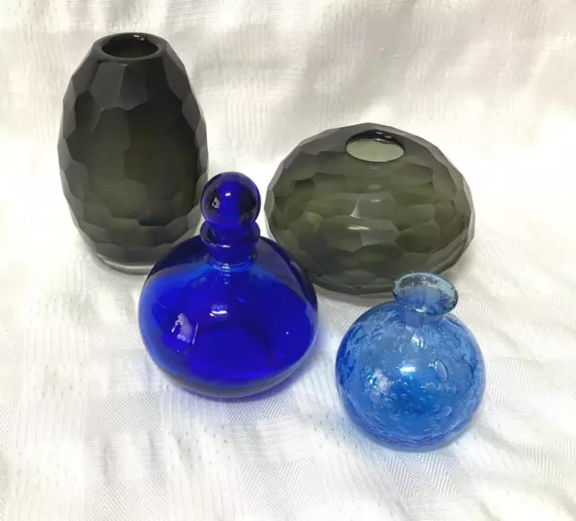 4 pieces hand made Art Glass vases + perfume bottle retro