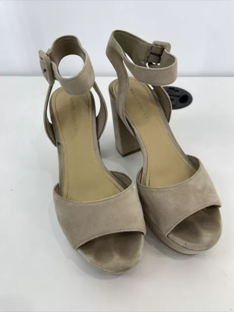 Marc Fisher Suede Platform Sandals with Ankle Strap - Meliza Taupe Suede 7M