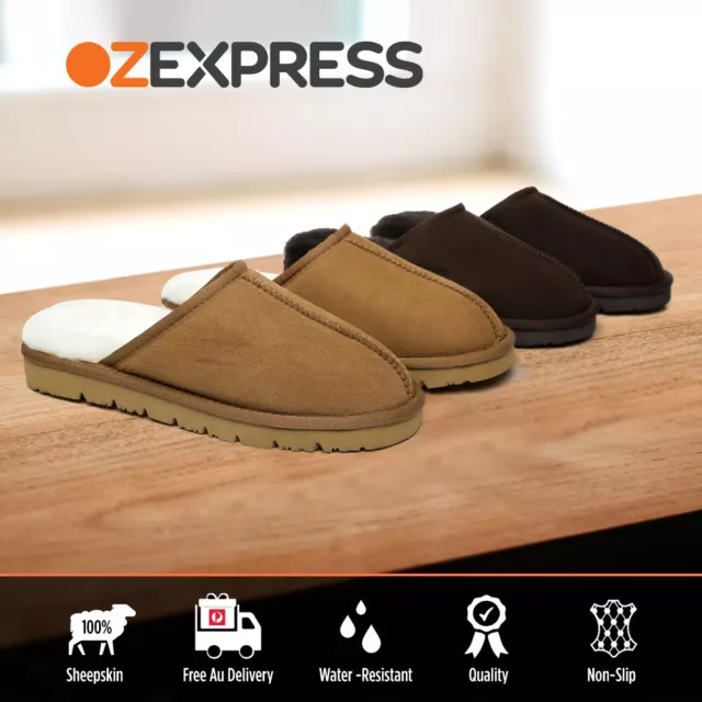 【SALE】AUSTRALIAN SHEPHERD® UGG Slippers Men Sheepskin Wool Nonslip House Mosley