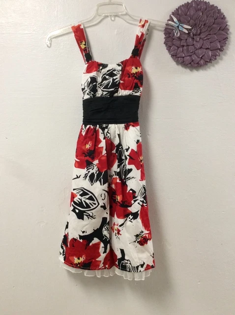 Snap Womens Dress Size 3 Red Black White Yellow Empire WaistBbra Top 43