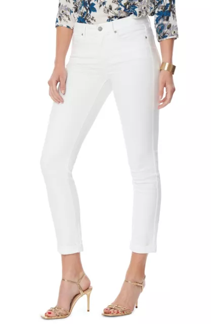 Nydj L40817 Womens Optic White Sheri Cuffed Slim Leg Ankle Jeans Size 14