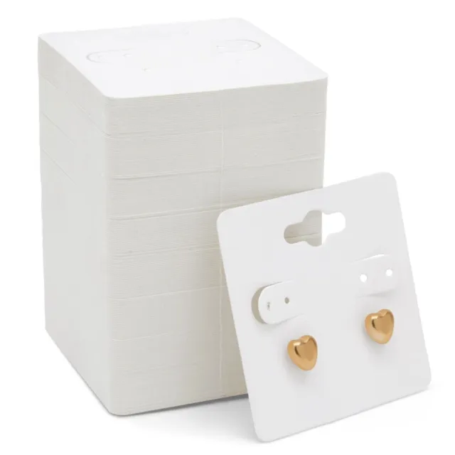 200-Pack Hanging Earring Card Holder, Paper Cards for Ear Studs, White, 2"x 2"