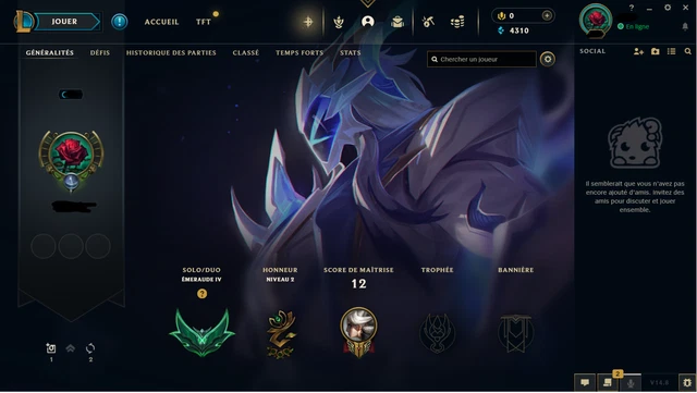 Compte League Of Legends – EUW – Émeraude MMR – 146 Skins – 12k Essence
