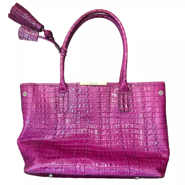 Brahmin Raspberry Pink Crocodile Pattern Medium Patent Soft Leather Handbag