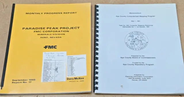 PARADISE PEAK PROJECT 1985 Monthly Progress Report & Nye County Mapping, Nevada