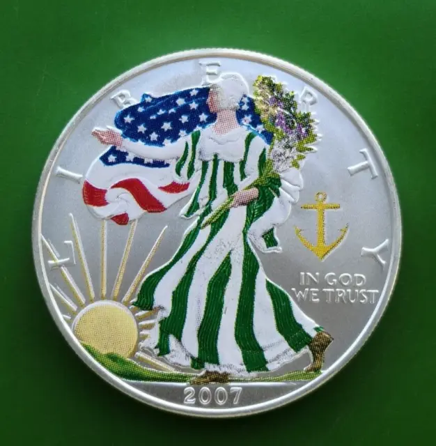 2007 USA One Dollar Colour Coin 925 Silver 31 Grams #2779